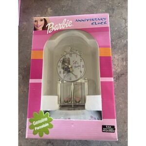 2001 Barbie Anniversary Clock Rose Pendulum Porcelain Base And Dial